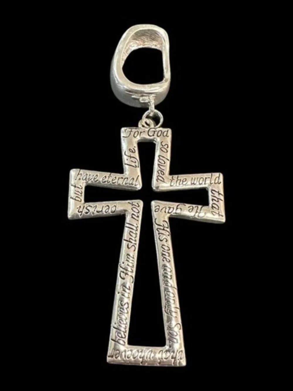 Silver-Tone Cross Pendant Scarf Slide With Engraved Inspirational Message
